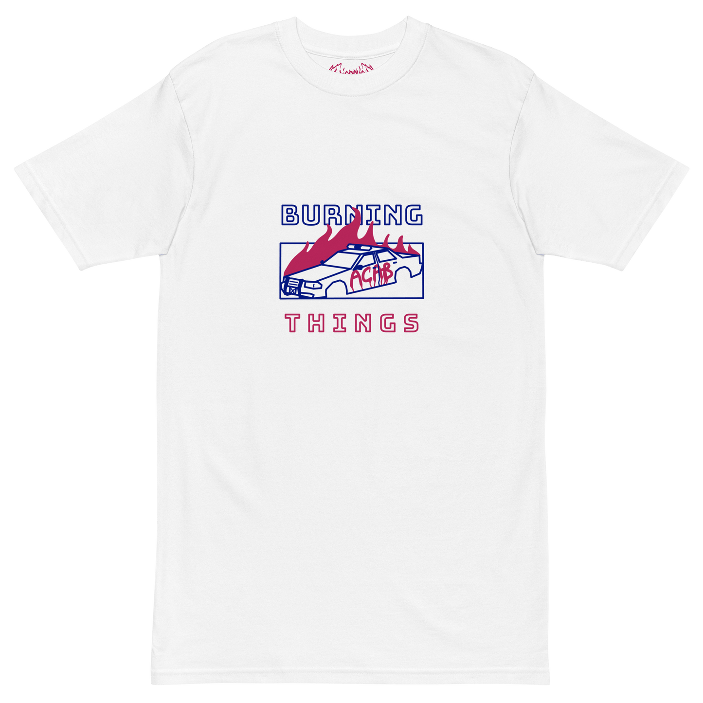 Mockup image of the Burning Things t-shirt