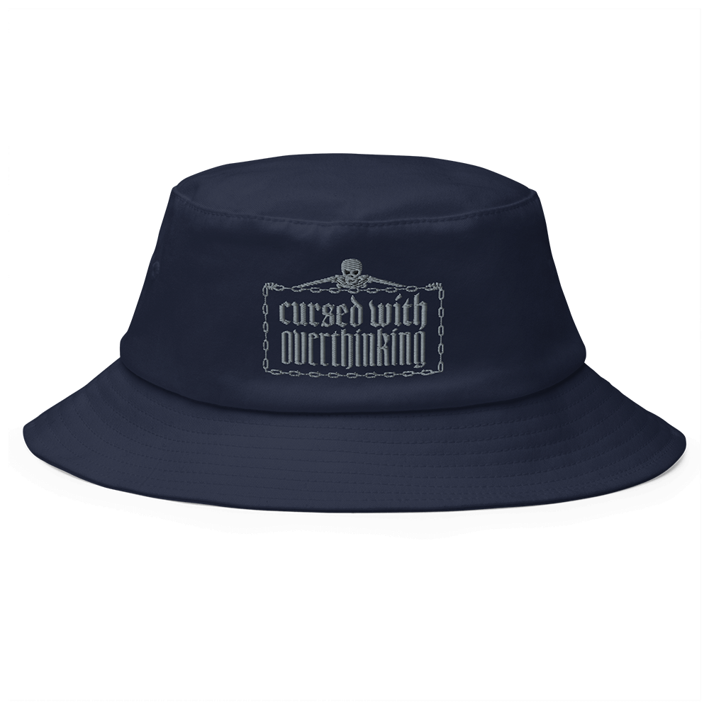 Mockup image of the Cursed With Overthinking bucket hat