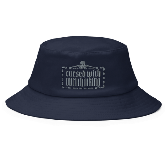 Mockup image of the Cursed With Overthinking bucket hat