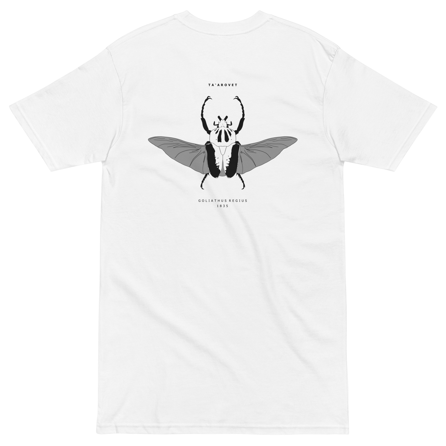 Mockup image of the back print on the Goliathus Regius t-shirt