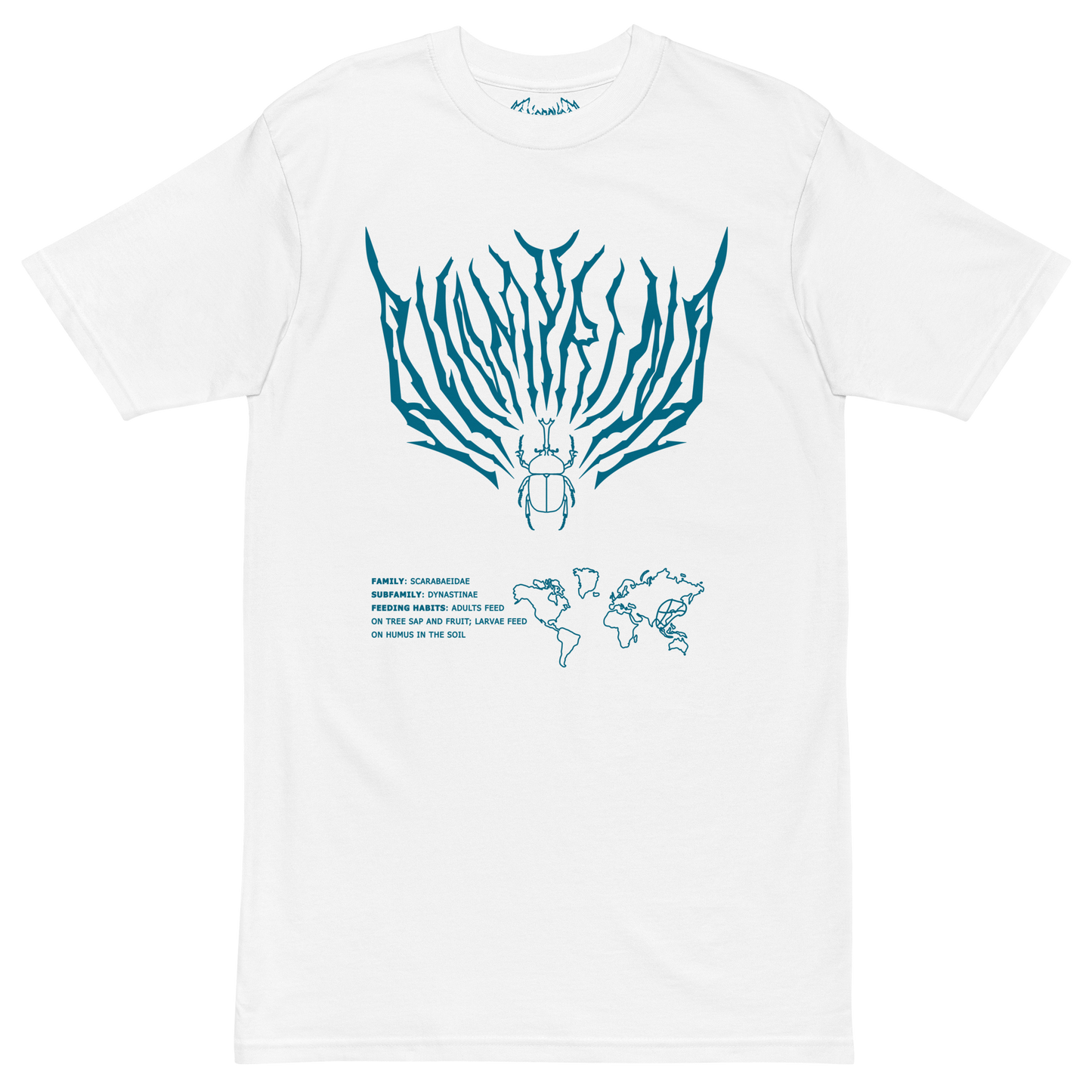 Mockup image of the front print on the Allomyrina Dichotomus t-shirt