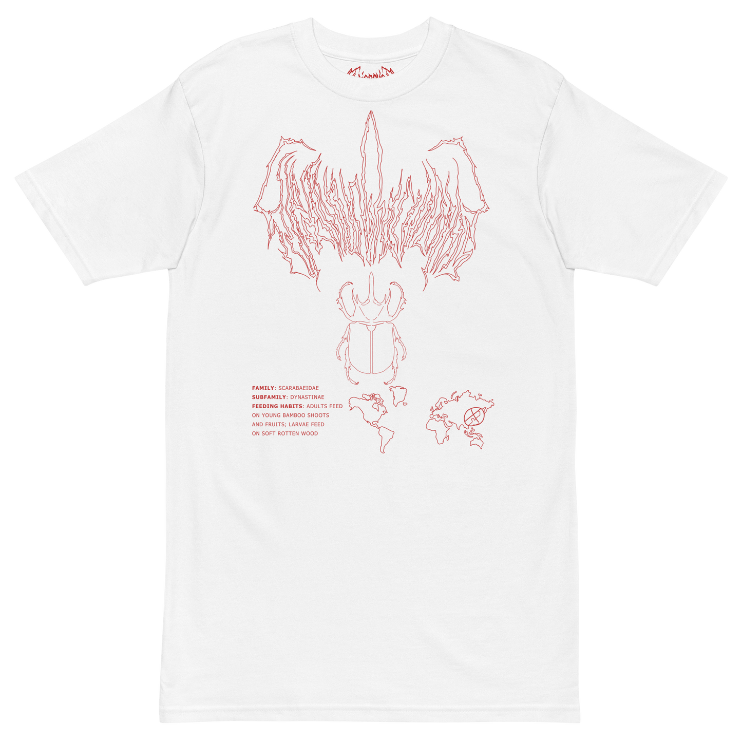 Mockup image of the front print on the Eupatorus Gracilicornis t-shirt