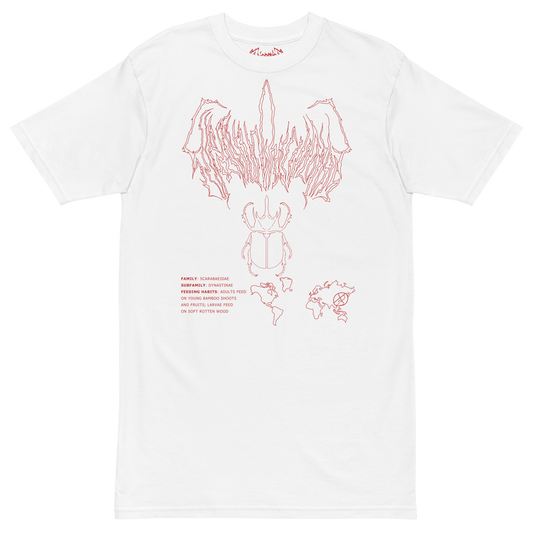 Mockup image of the front print on the Eupatorus Gracilicornis t-shirt