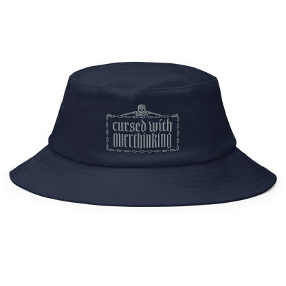 Mockup image of the Cursed With Overthinking bucket hat