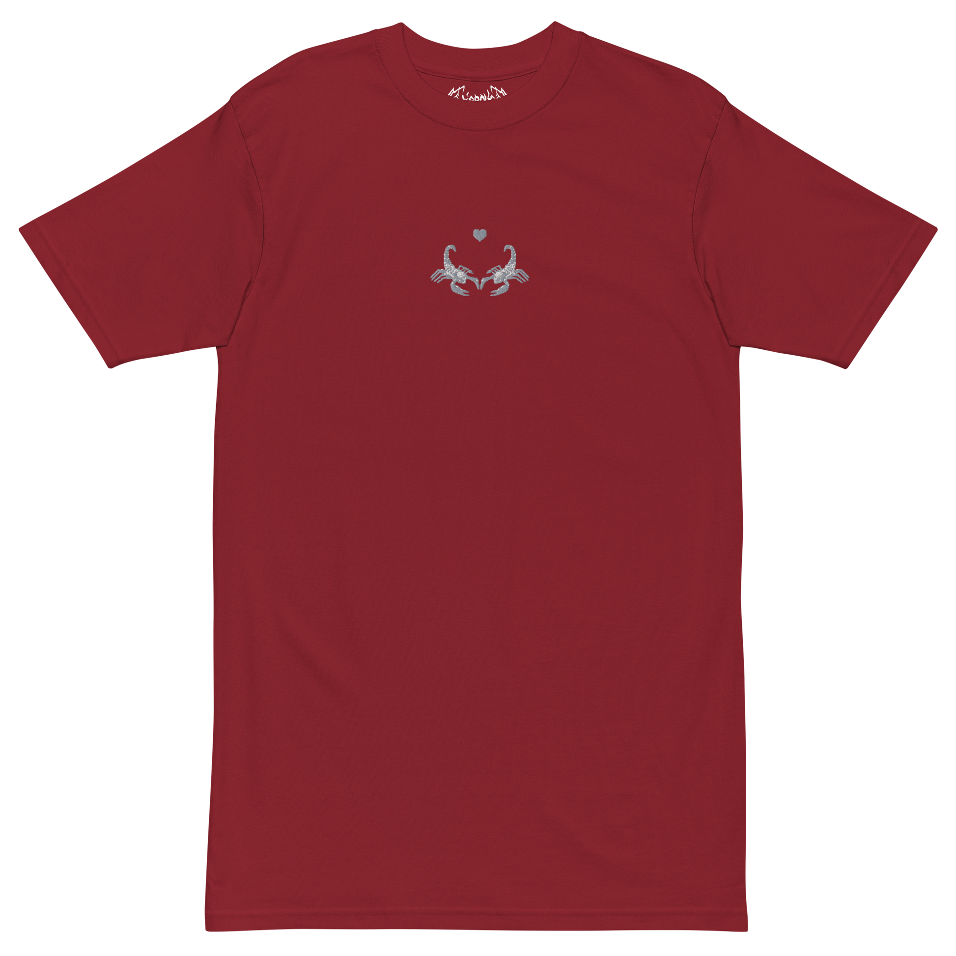 Mockup image of the Toxic Relationship t-shirt in brick red color
