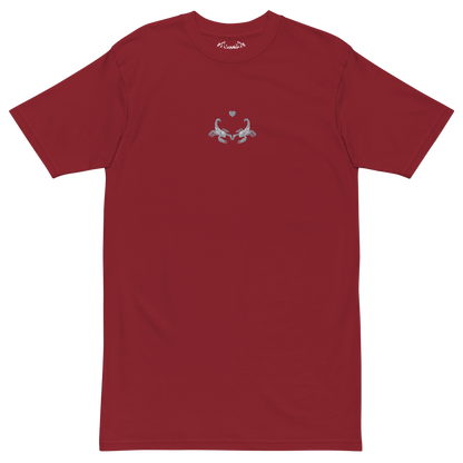 Mockup image of the Toxic Relationship t-shirt in brick red color