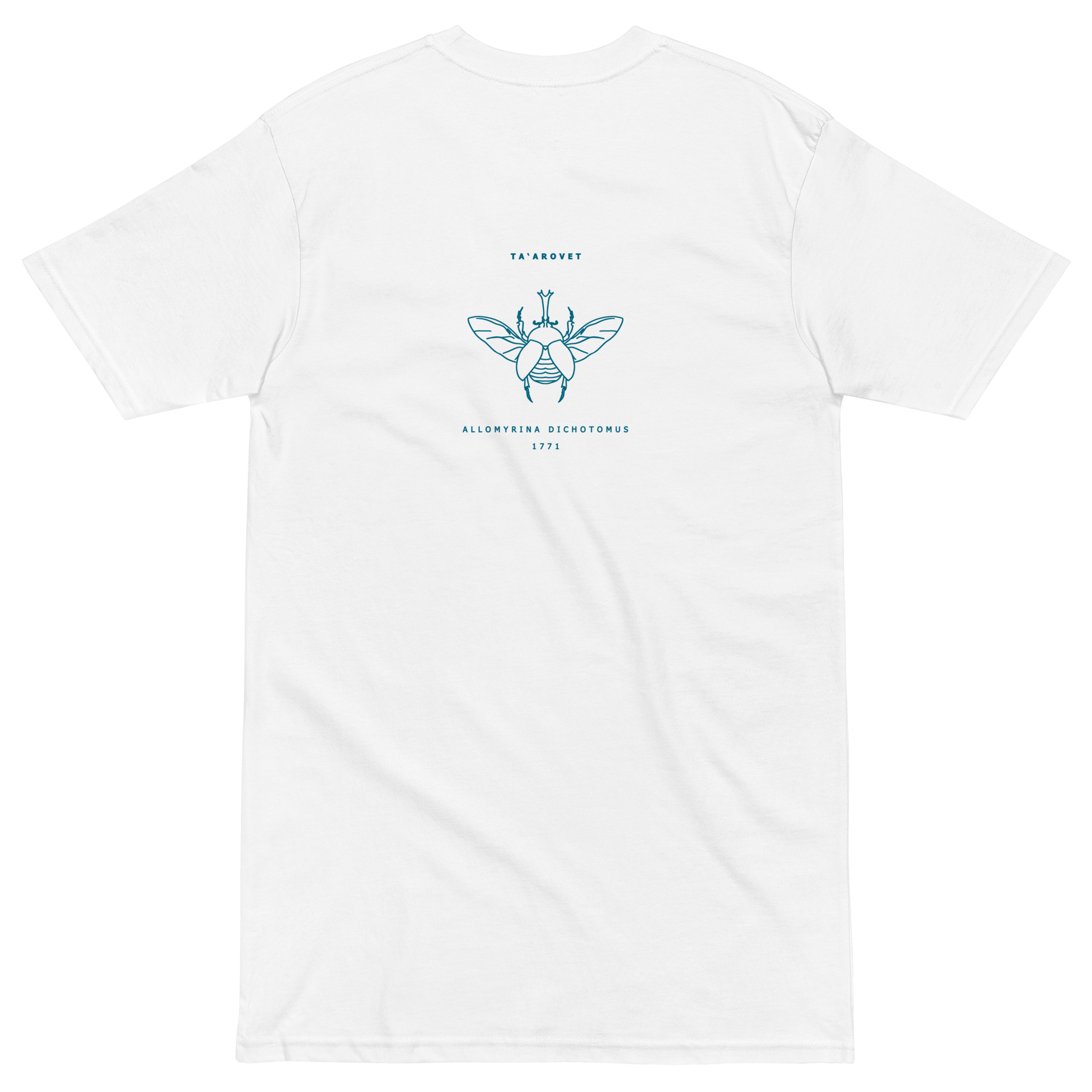 Mockup image of the back print on the Allomyrina Dichotomus t-shirt