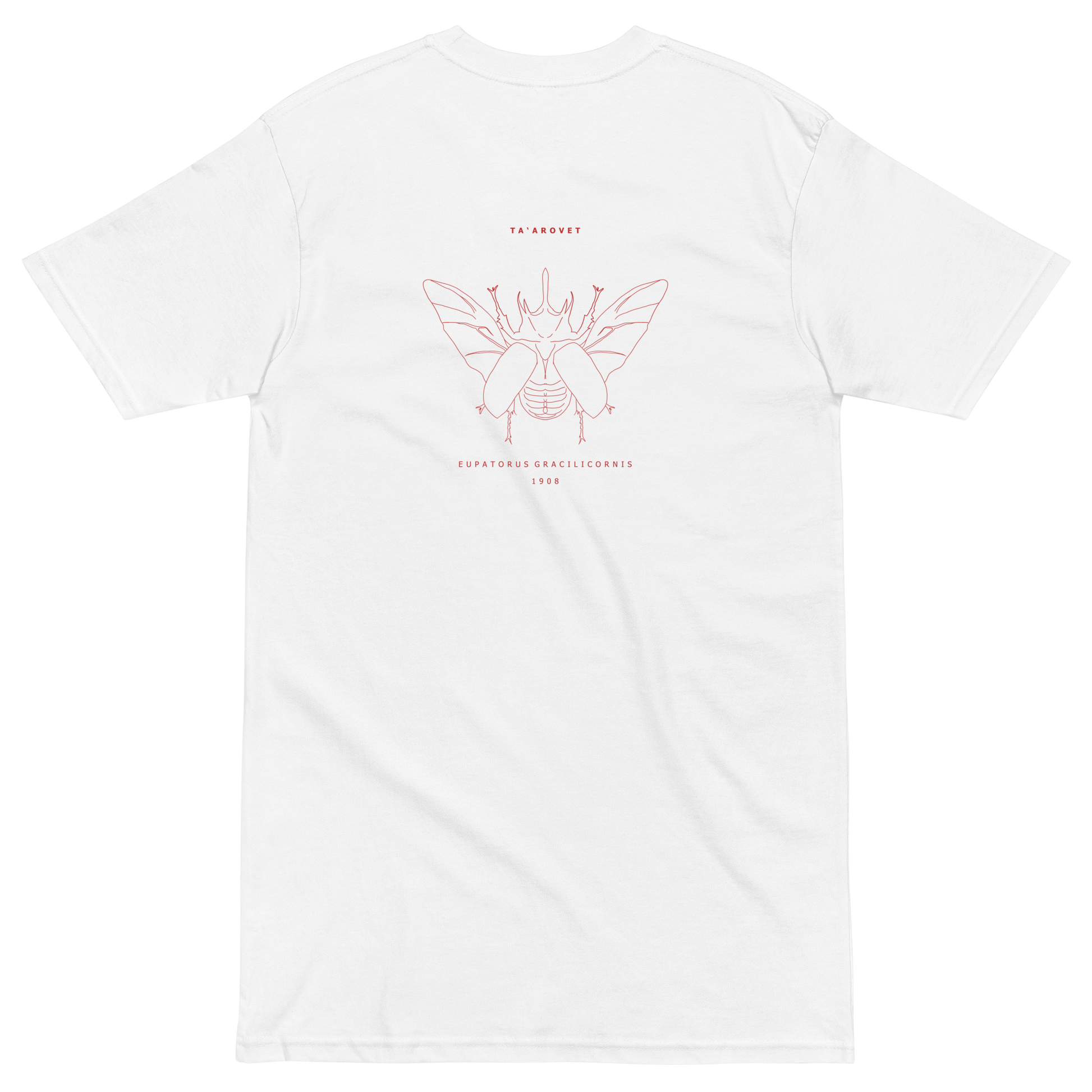 Mockup image of the back print on the Eupatorus Gracilicornis t-shirt